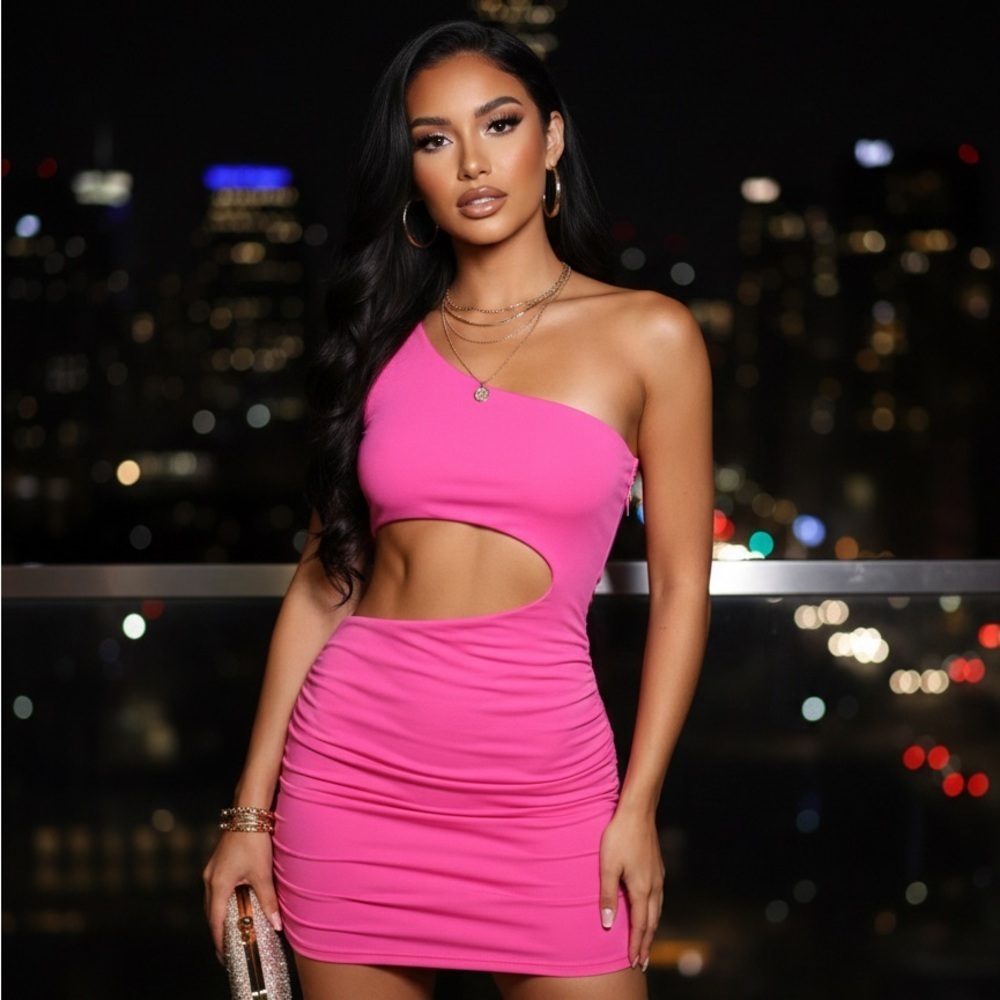 SHEIN Pink One-Shoulder Cutout Dress -xs/2